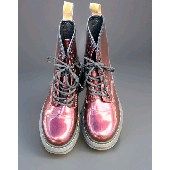 Dr. Martens 1460 Vegan Airwair Burgundy Patent Leather Boots Women's Size 6 - Picture 1 of 8